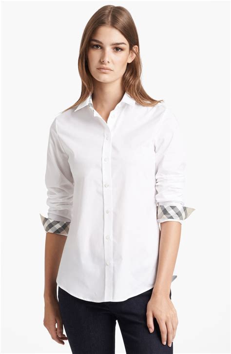 women's burberry brit optic white check sleeve oxford shirt|Burberry Oxford Shirts for Women .